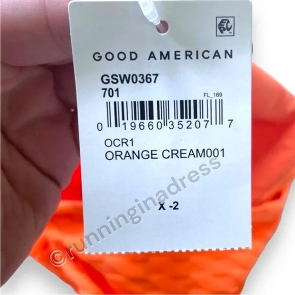 NWT Good American Jacquard Better Bandeau Bikini Top In Color Orange Cream - Picture 5 of 8